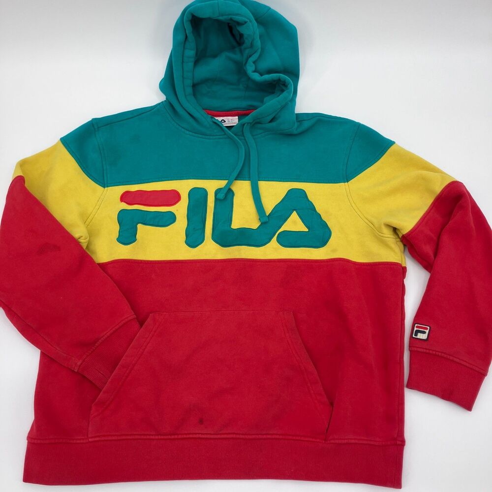 Mens FILA Flamino Pullover Logo Colorblock Hoodie, sz L, READ DESC